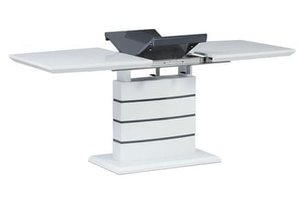 Autronic Moderný jedálenský stôl Jídelní stůl 140+40x80 cm, vysoký lesk bílá + šedá (HT-410 WT) (3xKarton)